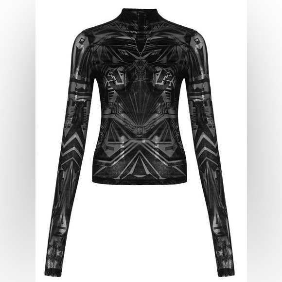 Punk Rave Tops - Punk Rave Cyberpunk Robot Goth Mesh Flock Top